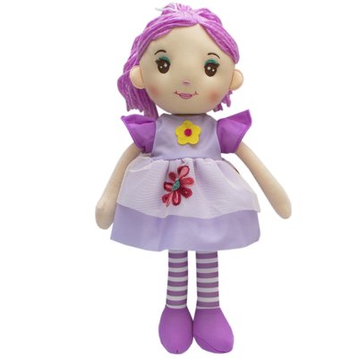 М'яка іграшка лялька з вишитим обличчям, 36 см, велика червона квітка, фіолетова сукня (861057-1) 861057-1 фото