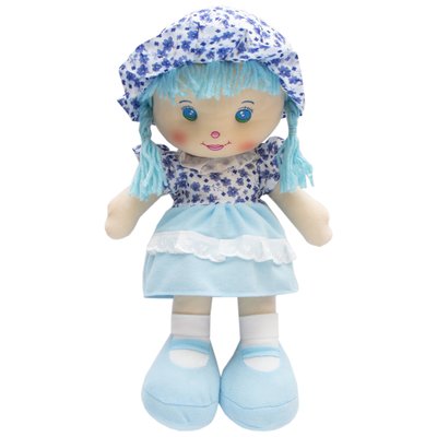 М'яка іграшка лялька з вишитим обличчям, 36 см, блакитна сукня (861019) 861019 фото
