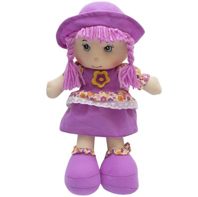 М'яка іграшка лялька з вишитим обличчям, 36 см, фіолетова сукня (861026) 861026 фото