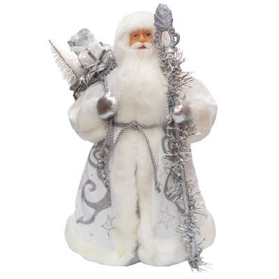 Новорічна сувенірна фігурка Дід Мороз в білій шубі, 40 см, пластик, текстиль (600038) 600038 фото