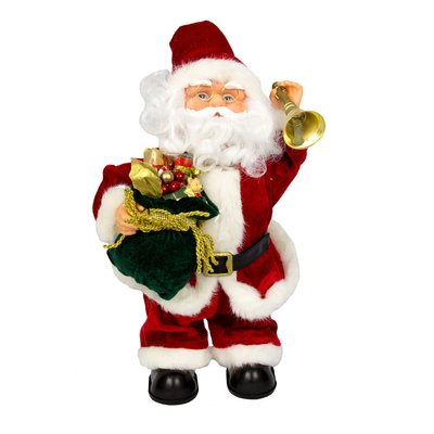 Новорічна інтерактивна фігурка Дід Мороз в червоній шубі з мішком подарунків, музичний, 36 см (230013) 230013 фото