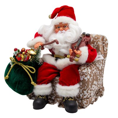 Новорічна інтерактивна фігурка Дід Мороз в червоній шубі, з подарунками та скрипкою, музичний, 30 см (230310) 230310 фото