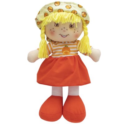 М'яка іграшка лялька з вишитим обличчям, 36 см, помаранчева сукня (860869) 860869 фото