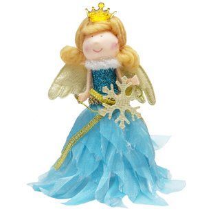Новогодняя елочная игрушка - фигурка Ангелочек в голубом платье, 14 см, голубой, текстиль (220747-2) 220747-2 фото