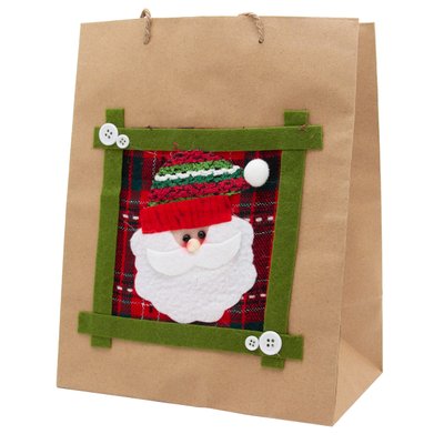 Новогодний крафтовый подарочный пакет - Дед Мороз, 20x25 см, коричневый, бумага (430420-1) 430420-1 фото