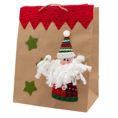 Новогодний крафтовый подарочный пакет - Дед Мороз, 20x25 см, коричневый, бумага (430437-1) 430437-1 фото