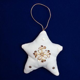 Ялинкова іграшка м'яка - Зірка, 8 см, білий, текстиль з бісером (430086-2) 430086-2 фото