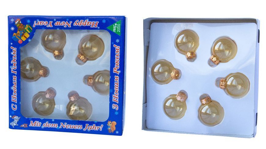 Набор елочных игрушек - мини-шары, 6 шт, D4 см, золотистый, глянец, стекло (390588-1) 390588-1 фото