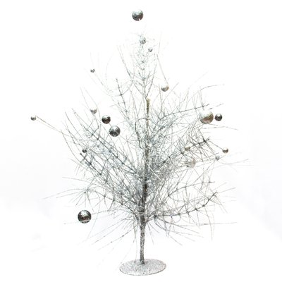 Декорація - дерево на підставці з кулями, 60 см, срібляста, метал, пластик (770038-1) 770038-1 фото