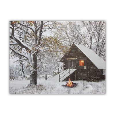 Светящаяся картина - зимний дом со светящимся окном и уличным огнем, 3 мигающие LЕD лампы, 30x40 см (940164) 940164 фото