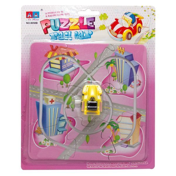 Игрушка заводная - розовый трек-пазл Aohua с машинкой 4x3x2,5 см, 17x17 см, желтый, пластик (8058B-5-5) 8058B-5-5 фото