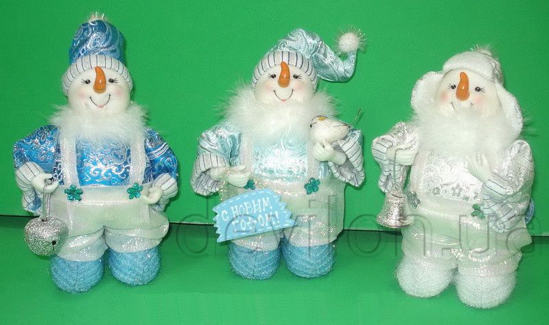 Мягкая новогодняя фигурка Снеговик, 20 см, белый, голубой, текстиль (180424-4) 180424-4 фото
