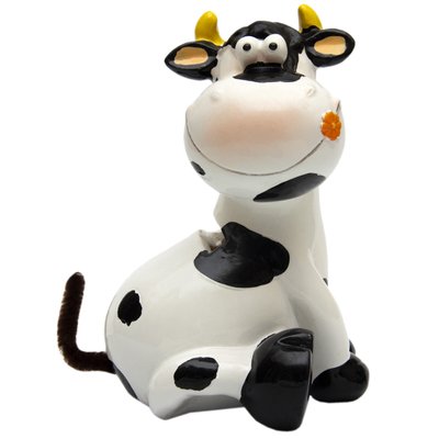 Декоративная фигурка - копилка корова, 14,5x9x13 см, белый, полистоун (240647) 240647 фото