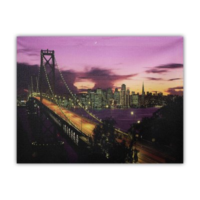 Светящаяся картина - ночной город со светящимися фонарями на мосту, 6 LЕD ламп, 30x40 см (940201) 940201 фото