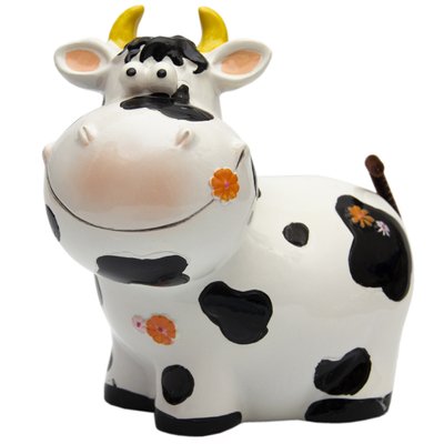 Декоративная фигурка - копилка корова, 12x10x13 см, белый, полистоун (240654) 240654 фото