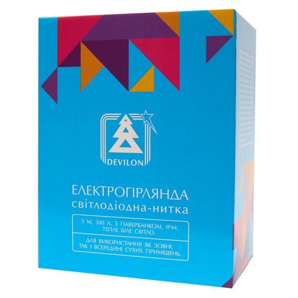 Світлодіодна гірлянда - нитка з павер банком та пультом, 3 м, 300 л, теплий білий, IP44 , тип роса (721343) 721343 фото