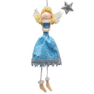 Новогодняя елочная игрушка - фигурка Ангелочек, 18 см, голубой, текстиль (221737-2) 221737-2 фото