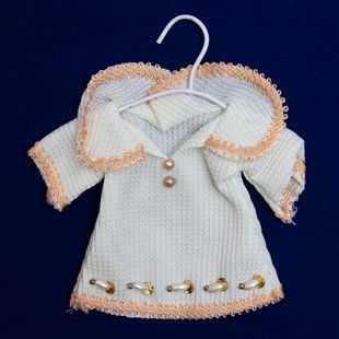 Ялинкова іграшка м'яка - Сукня, 8 см, білий, текстиль з бісером (430093-3) 430093-3 фото