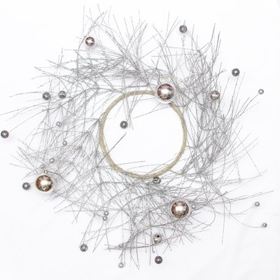 Декорація - вінок-павутинка з кулями, 50 см, срібляста, метал, пластик (770144-1) 770144-1 фото