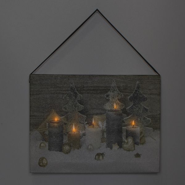 Светящаяся картина - свечи с елками, 5 LED лампочек, 15x20x1,8 см (940270) 940270 фото