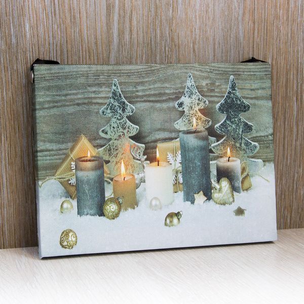 Светящаяся картина - свечи с елками, 5 LED лампочек, 15x20x1,8 см (940270) 940270 фото