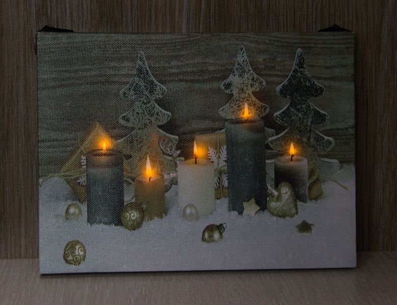 Светящаяся картина - свечи с елками, 5 LED лампочек, 15x20x1,8 см (940270) 940270 фото