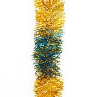 Новогоднее украшение - мишура, 200x5 см, ПВХ, золотисто-серебристая-синий (ГРП-50/2-6) grp-50/2-6 фото