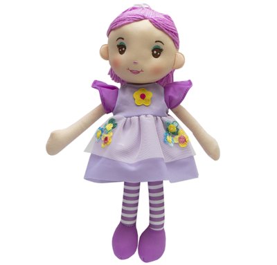 М'яка іграшка лялька з вишитим обличчям, 36 см, три квітки, фіолетова сукня (861057-2) 861057-2 фото