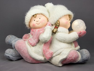 Декоративна фігурка - Хлопчик та дівчинка, 47,5x21x30 см, білий з рожевим, магнезія (920043) УЦІНКА 920043 фото