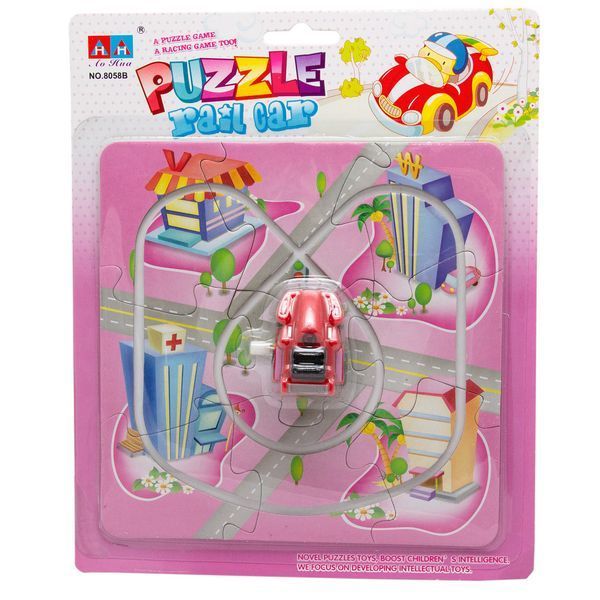 Игрушка заводная - розовый трек-пазл Aohua с машинкой 4x3x2,5 см, 17x17 см, красный, пластик (8058B-5-6) 8058B-5-6 фото