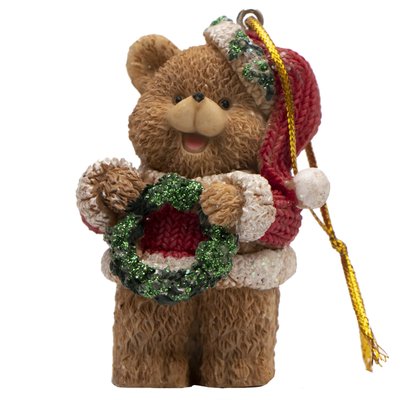 Декоративна фігурка - Ведмідь з вінком, 6 см, коричневий, полістоун (950200) 950200 фото