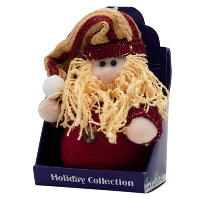 Елочная игрушка мягкая - Дед Мороз с желтой бородой, 14 см, красный с желтым, текстиль (000029-1) 000029-1 фото