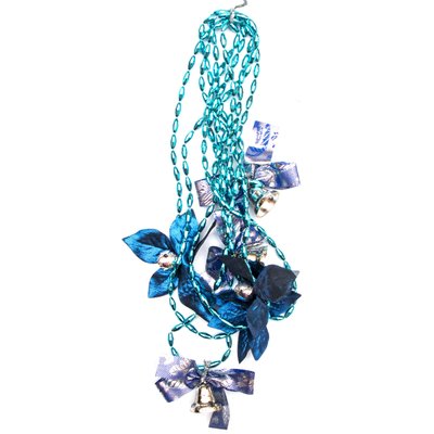 Новорічна прикраса - підвіска з прикрасами квітка та дзвіночок, 2,7 м, синій, пластик (472123-4) 472123-4 фото