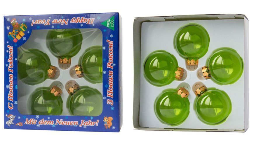 Набор елочных игрушек - шары, 5 шт, D5 см, зеленый, глянец, стекло (390595-4) 390595-4 фото