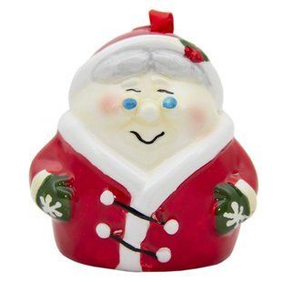 Новогодняя елочная игрушка - фигурка Санта (Дед Мороз) с колокольчиками, 8 см, красный, керамика (021796) 021796 фото