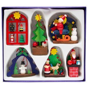 Набор новогодних игрушек - деревянные фигурки, 6 шт, 19x17 см, разноцветный, дерево (060436) 060436 фото