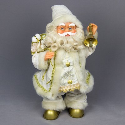 Новорічна інтерактивна фігурка Дід Мороз в білій шубі з подарунками та дзвіночком, музичний, 36 см (230174) 230174 фото