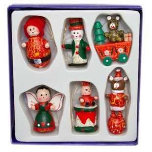 Набор елочных игрушек - деревянные фигурки, 6 шт, 14x14 см, разноцветный, дерево (060153) 060153 фото