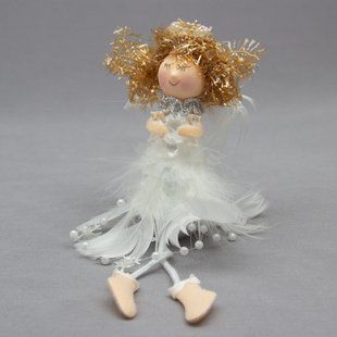 Новогодняя елочная игрушка - фигурка Ангелочек со снежинкой, 20 см, белый, текстиль (220068-2) 220068-2 фото
