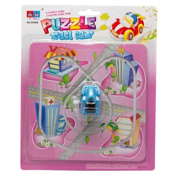 Игрушка заводная - розовый трек-пазл Aohua с машинкой 4x3x2,5 см, 17x17 см, голубой, пластик (8058B-5-8) 8058B-5-8 фото