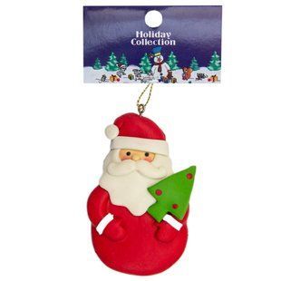 Новогодняя елочная игрушка - фигурка Санта (Дед Мороз) с&nbsp;ёлкой, 9 см, красный, пластик (001361-4) 001361-4 фото