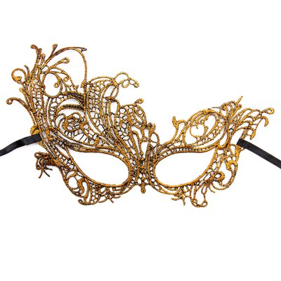 Карнавальная маска, 24x14 см, пластик, текстиль, темно-золотистый (462612) 462612 фото
