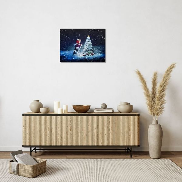 Картина, що світиться - Дід Мороз та ялинка, 1 LED та 30 міні-лампочок на ялинці, 30x40x1,8 см (940041) 940041 фото